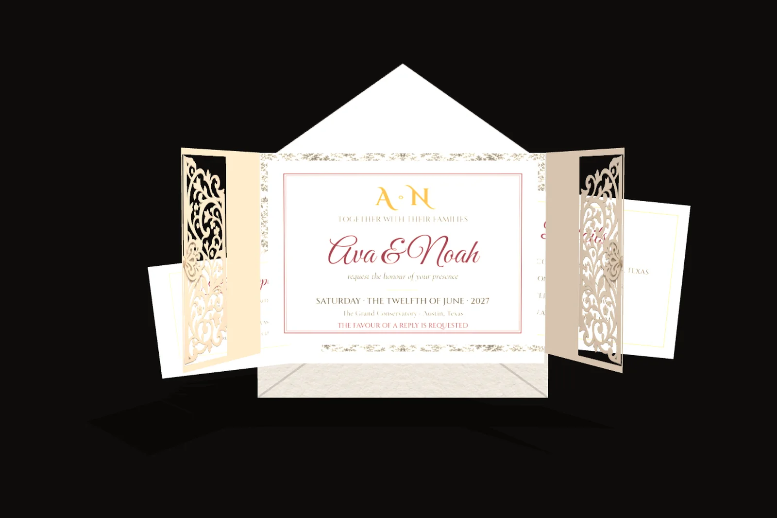 The invitation itself, ivory with lace